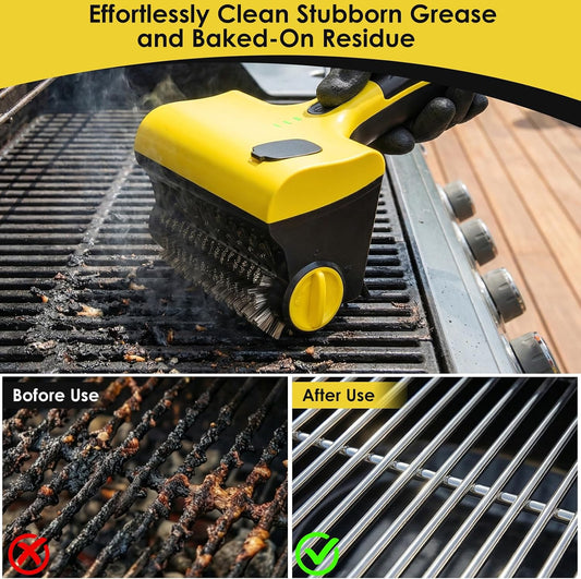 LINGSFIRE BBQ Grill Brush for Outdoor Grill, Electric Grill Cleaner with Water Tank Cordless Rechargeable BBQ Tool Spin Grill Cleaner Brush with 2 Removable Brush Head BBQ Grill Brush