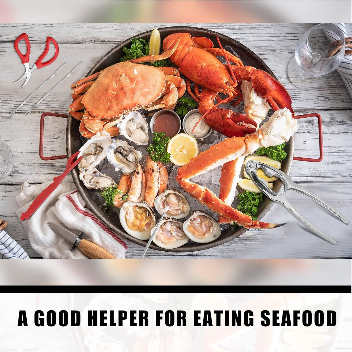Zhehao 49 Pcs Seafood Tools Set Includes Crab Crackers, Lobster Shellers, Crab Leg Forks, Seafood Scissors and Storage Bag Nut Cracker Set for Party Supplies