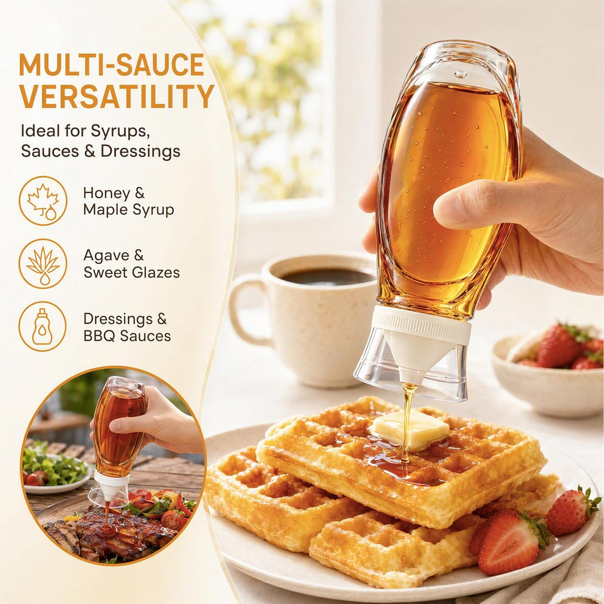 Syrup Dispenser, 2 Pack 8.5 oz No-Drip Honey Bottles