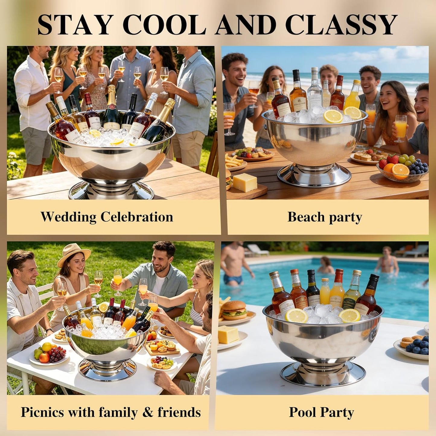 12L Large Ice Bucket for Parties,Silver Stainless Steel Beverage Tub with Scoop – Champagne Bucket for Mimosa Bar Supplies, Wine Cooler Bucket, Drink Bucket for Celebrations
