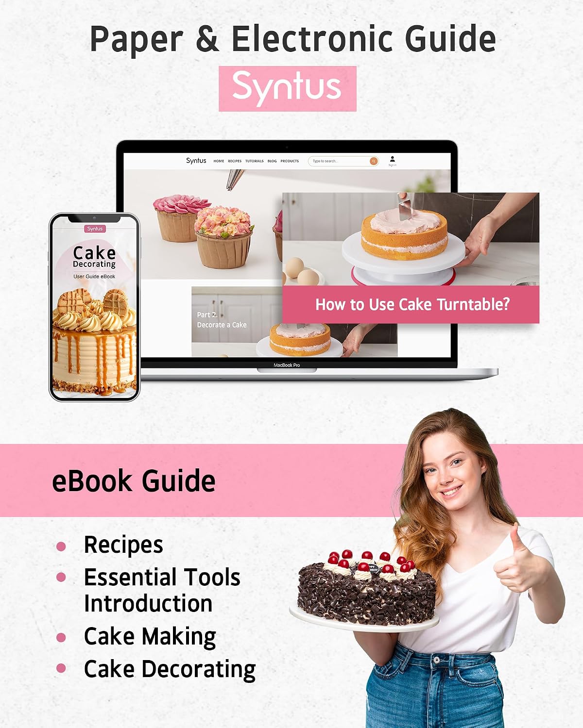 Syntus 65 PCs Cake Decorating Kit with Cake Stand, Cake Baking Supplies