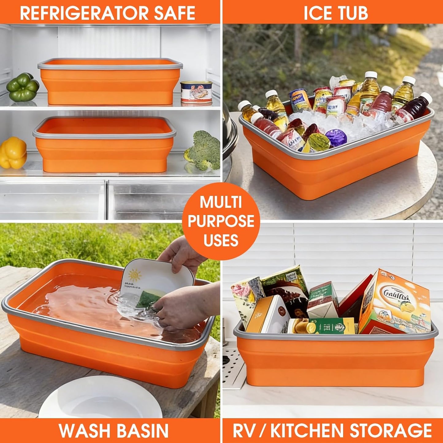 Silicone Collapsible Marinating Container with Lid for Meat, 2.64Gal/10L, Extra Large Collapsible BBQ Prep Tub, Transparent Locking Lid, XL Grill Prep Trays and Carry System, BBQ Must-Have, Black