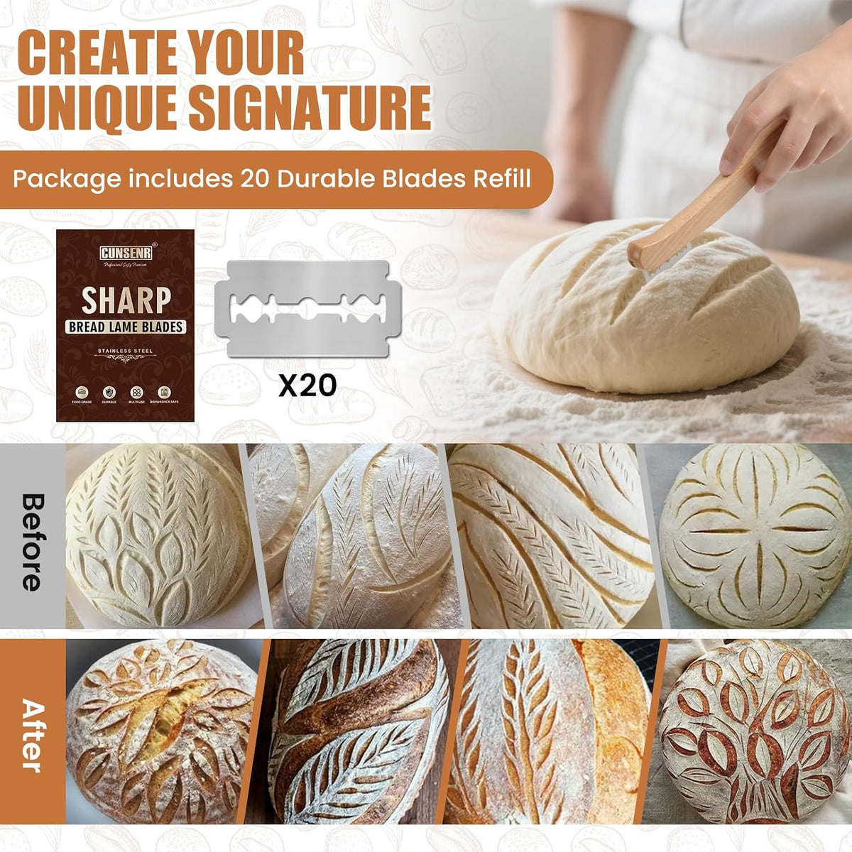 CUNSENR Bread Lame Blades Refill, Bread Scoring Blades Set, 20 Pack