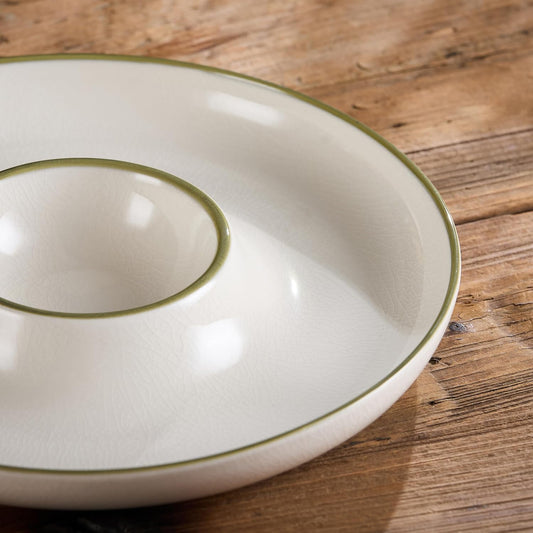 Ceramic Chip & Dip Tray Set: Large 11.5" Serving Platter for Chips & Salsa, Veggies & Dip, Fruits, Snacks, Appetizers Bowl, Entertaining, and Parties