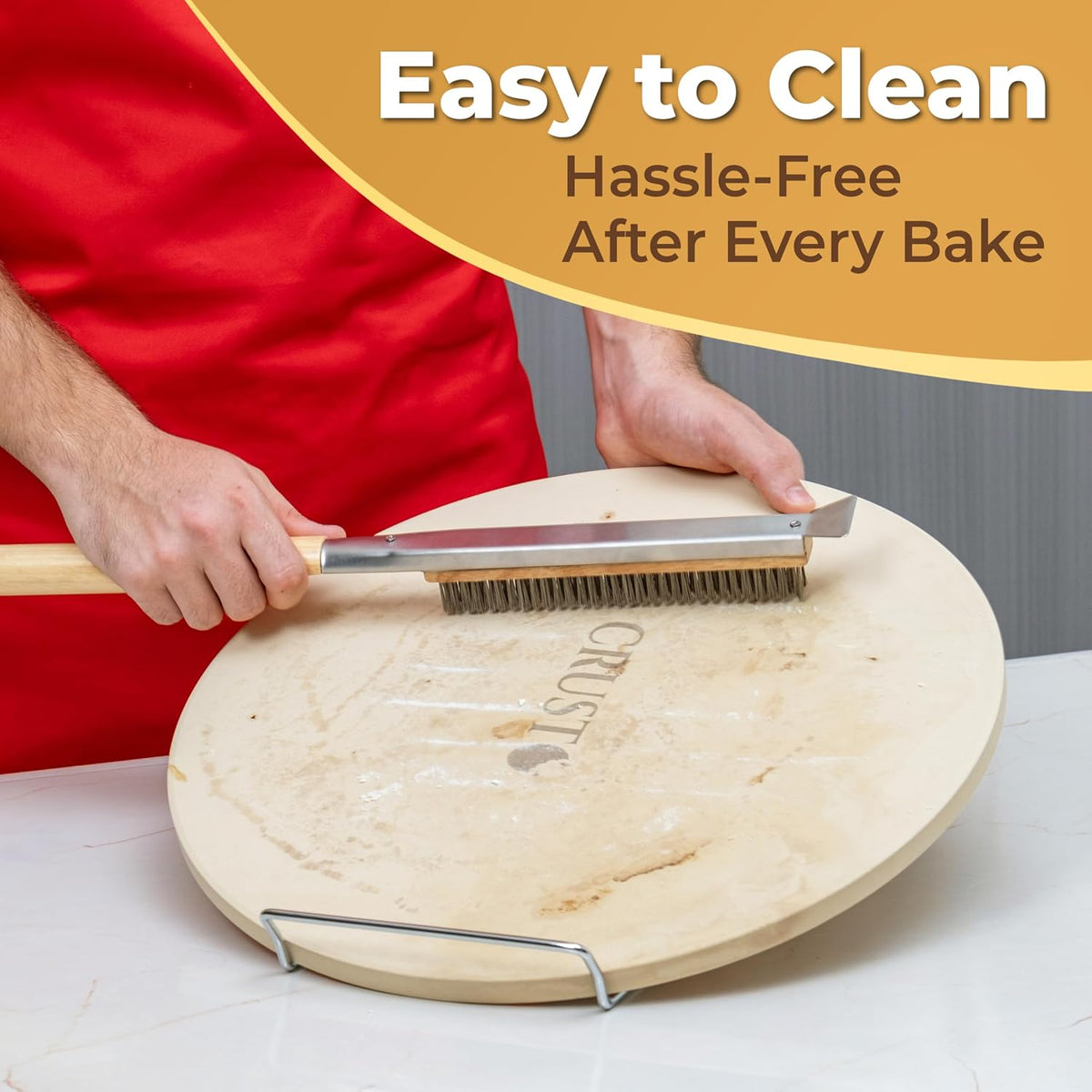 CRUSTO® Pizza Stone For Oven Set 16 Inch Cordierite Stone Pizza Peel Cutter Wheel Dough Proofing Box Cutting Board Apron Cleaning Brush Home Pizza Baking Kit With Handles for Oven Grill (Pro Kit)