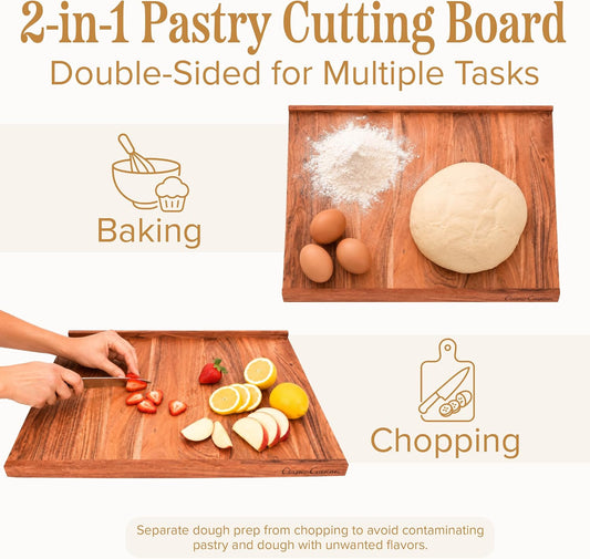Classic Cuisine Wood Pastry Board for Rolling Dough, Natural, 28” x 22”