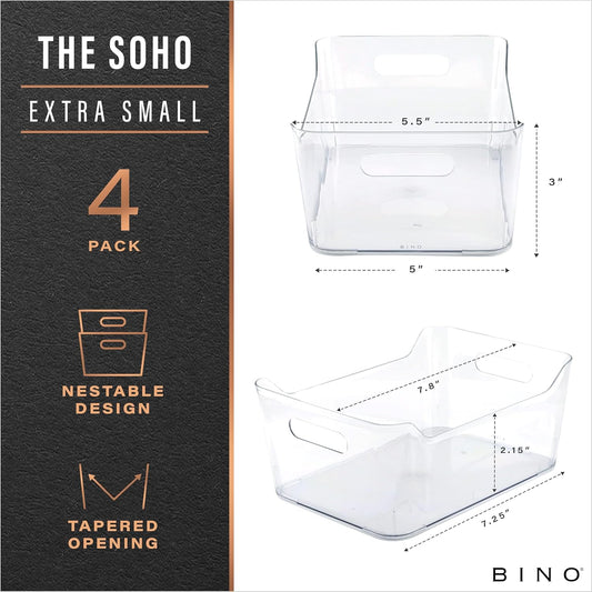 BINO | Plastic Organizer Bins, Large - 4 Pack | The SOHO Collection | Multi-Use | Pantry & Freezer Organizer Bins | Plastic Storage Containers for Home & Kitchen Org