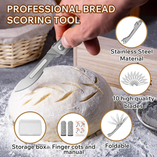 CRUIFU Folding Bread Lame Dough Scoring Tool with 10 Blades & Storage Box