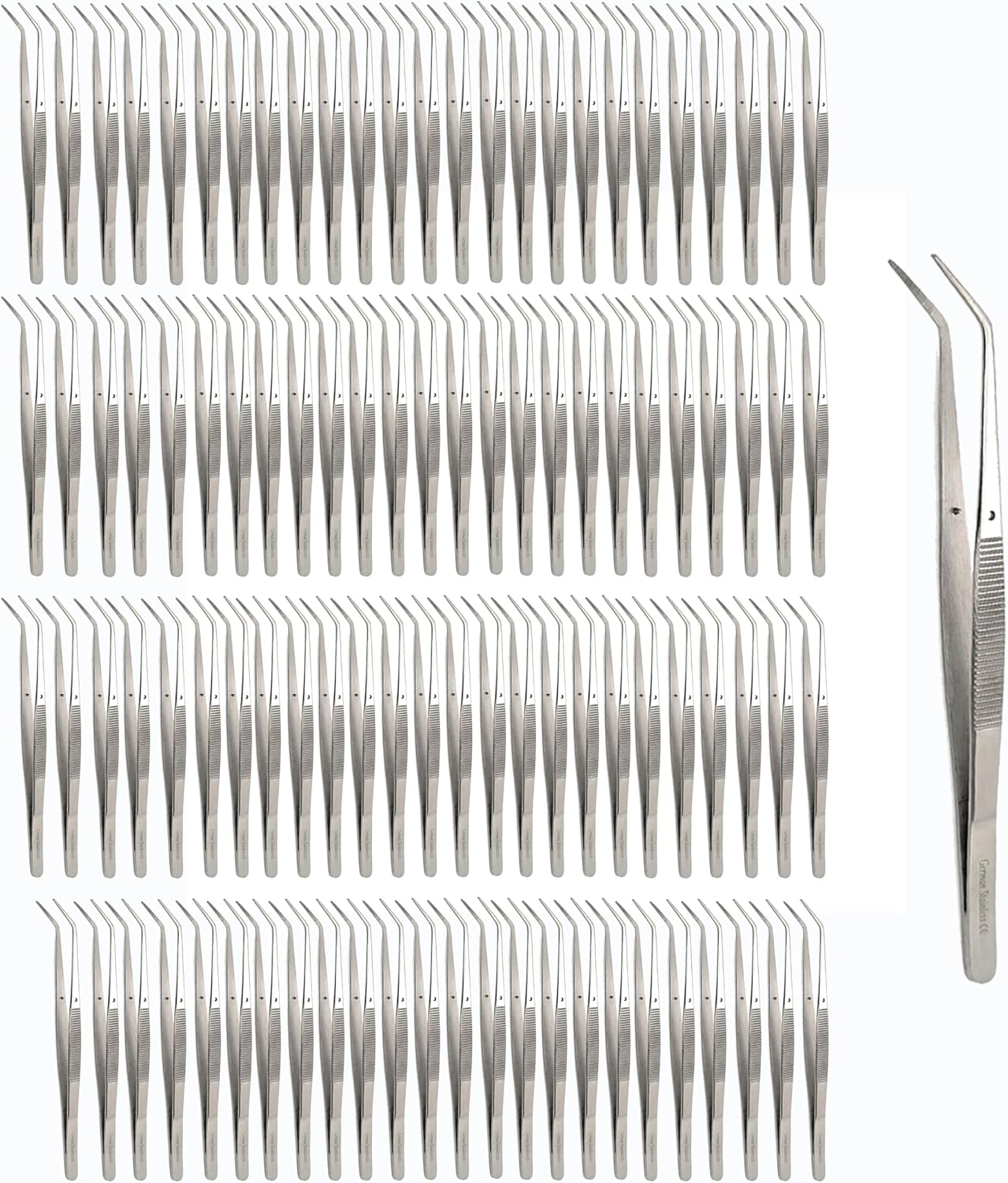 6 Inch Professional Culinary Stainless Steel Precision Tongs with Angled Serrated Tips, Plating/Food Presentation Detailing Serving Tongs, Chef's Kitchen Tweezer Tongs - Ultra Non-Slip Grip