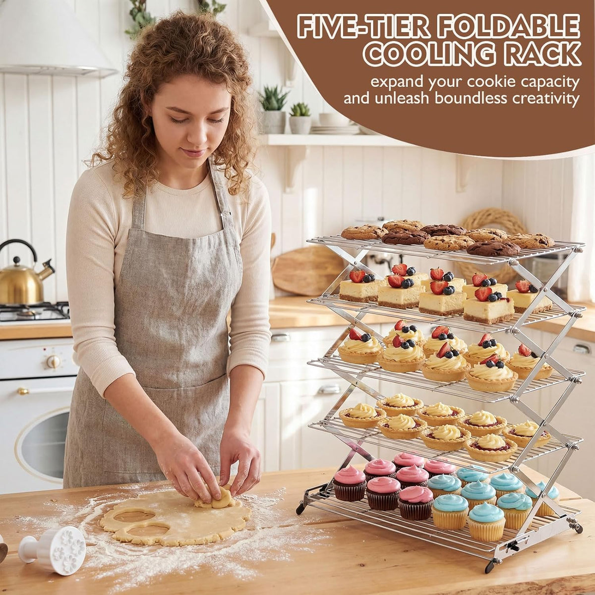 Novabright 5 Tier Collapsible Cooling Rack for Baking 16" x 10" Stainless