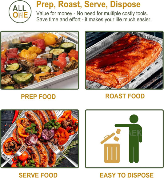 Perforated Aluminum BBQ Grill Trays, 20 Pack, 13 x 8.6 Inch | Food Grade Foil, Disposable Design, Even Heat Flow, Ideal for Grilling Meat, Vegetables and Seafood