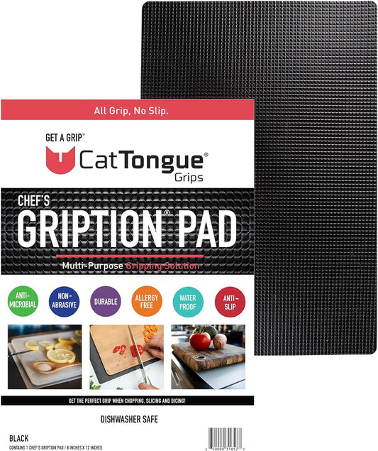 CatTongue Grips Non-Adhesive Anti-Slip Mat - Multi-Purpose Non-Slip Pad For Chefs & Home Cooks - Ideal Cutting Board Mat & Drawer Liner - Kitchen Essentials For Safety (Black, 1-Pack)