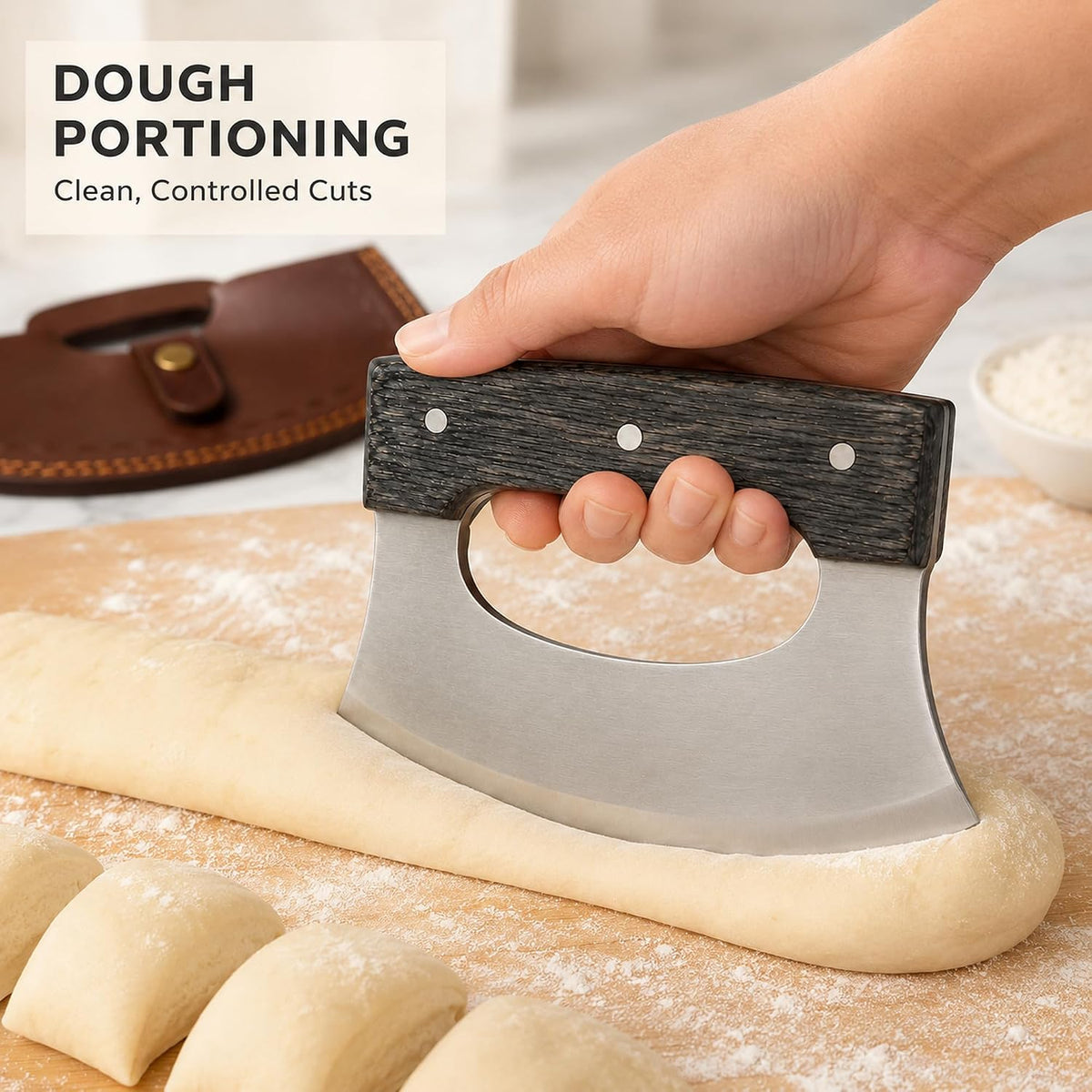 Handmade Ulu Knife Pizza Cutter Mezzaluna Knife