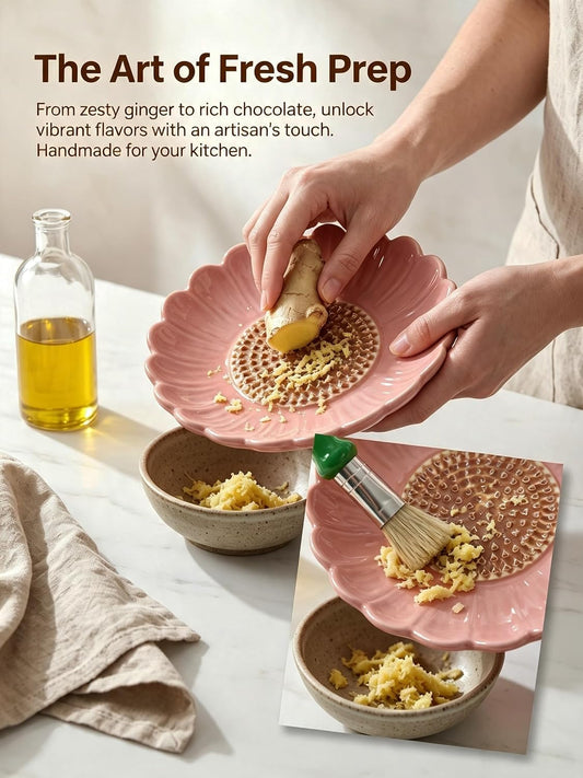 Ceramic Garlic Grater Plate,5”Grater Dish+2.75”Magnetic Fridge Decor Plate