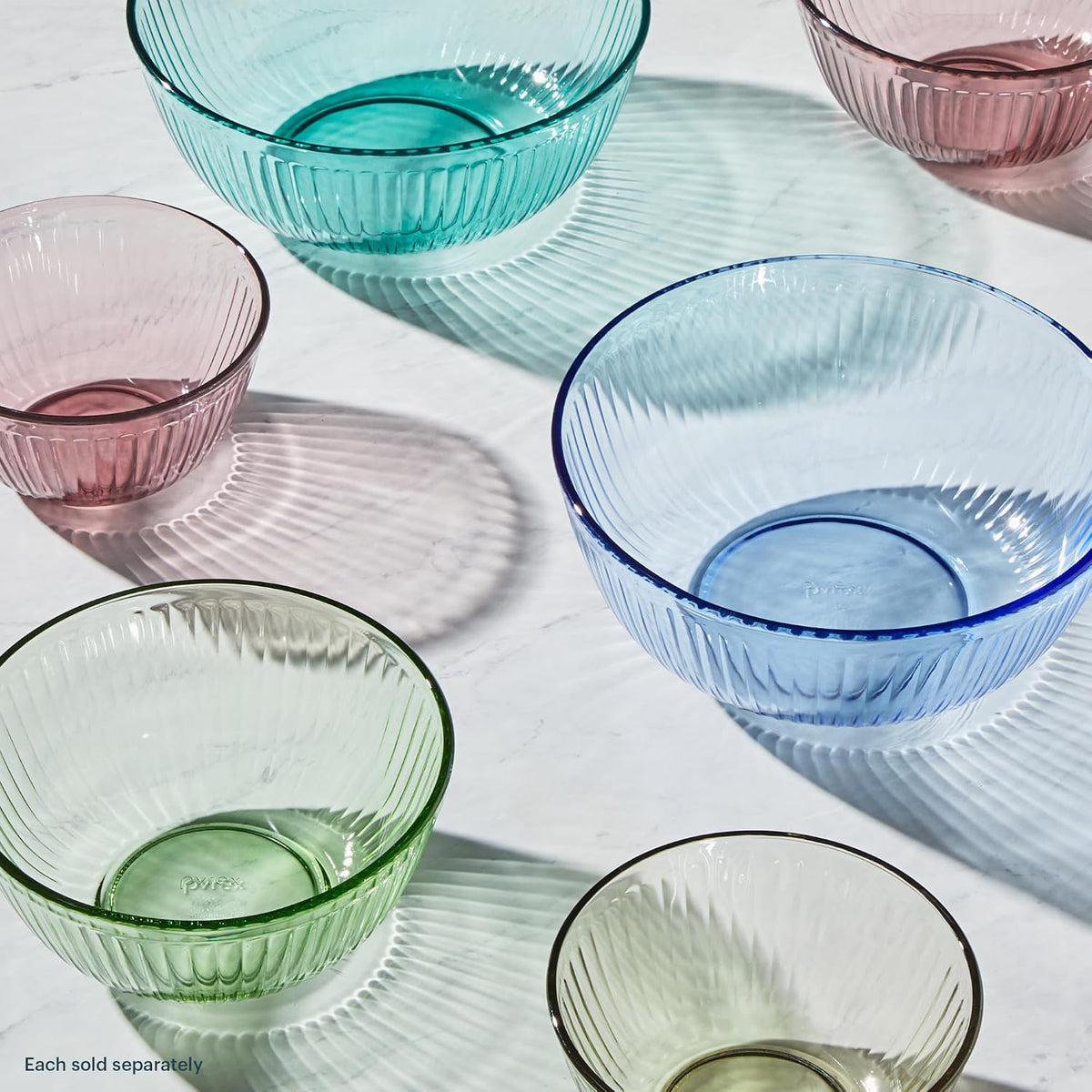 Pyrex Colors Tinted (Full Set) Sculpted Tinted Glass Mixing Bowls