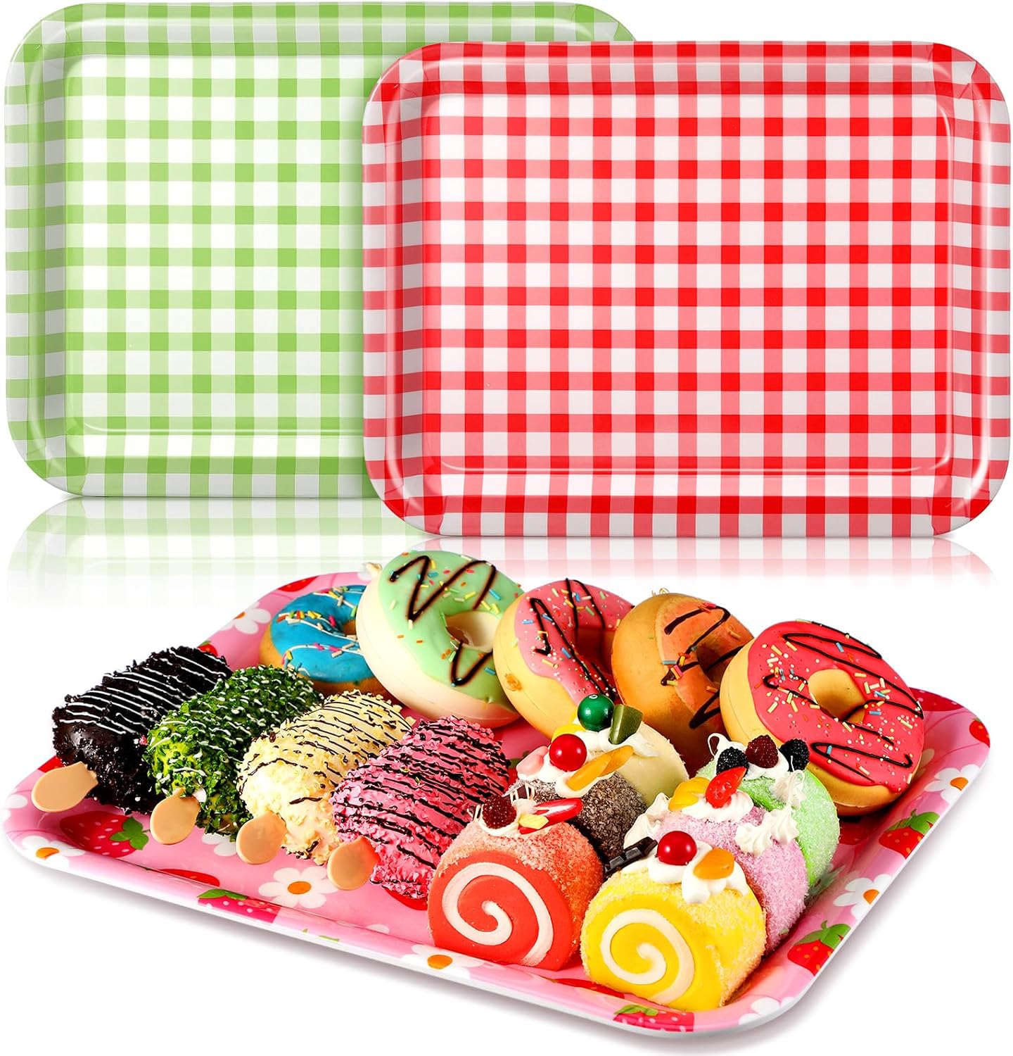 Tioncy 3 Pcs Strawberry Birthday Party Plates Pink Plastic Serving Tray for Summer Berry First Birthday Decoration, 13 x 10 Inch