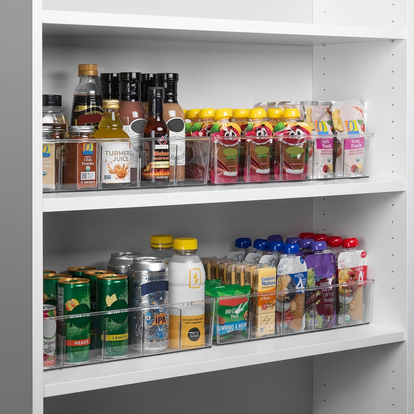 ClearSpace Plastic Pantry Bins with Removable Dividers - Kitchen Storage and Organization (4 Pack)