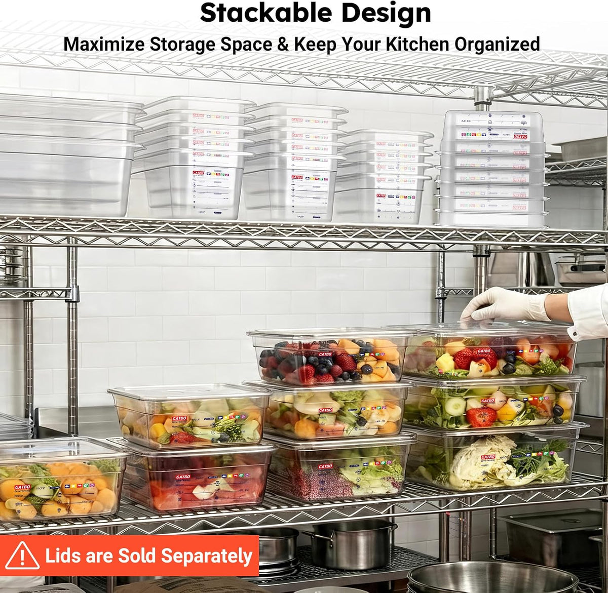 6 -Pack 1/4 Size 6" Deep Polycarbonate Food Pans, and Handled & Notched Lids Bundle