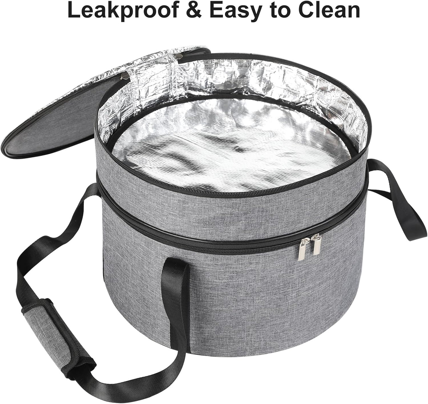 Insulated Casserole Carrier for Hot or Cold Food, Round Pie Carrier with Metal Support, Dish Carrier Food Container, Transport Pie Holders Pie Carrying Case, 2 Tiers, Gray