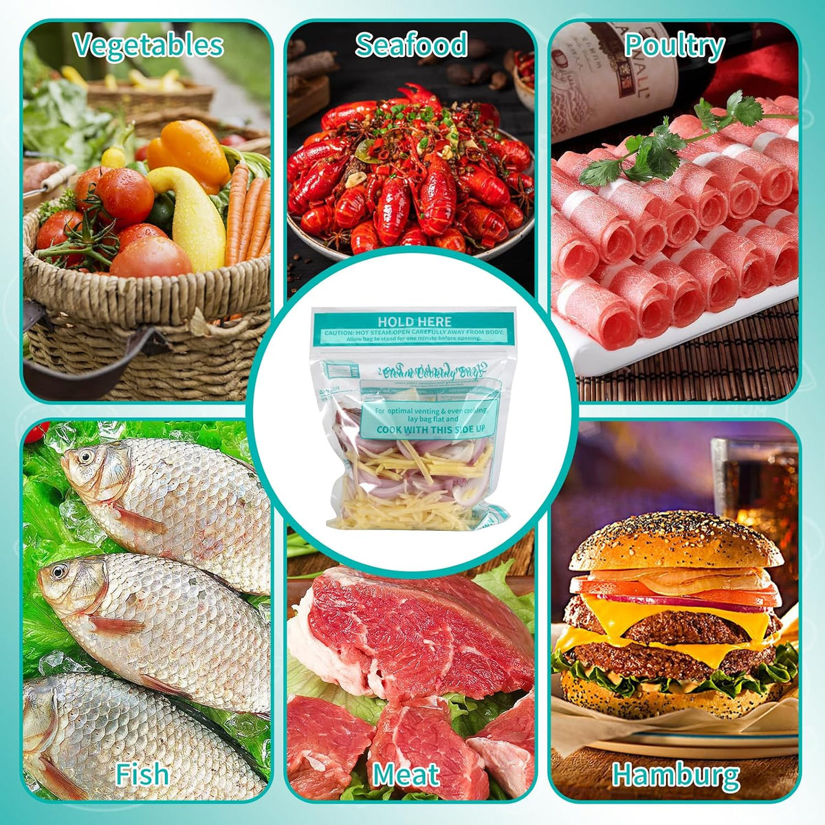 40×Steam Cooking Bags Microwave Steamer Bags for Vegetables,Potatoes and Meat