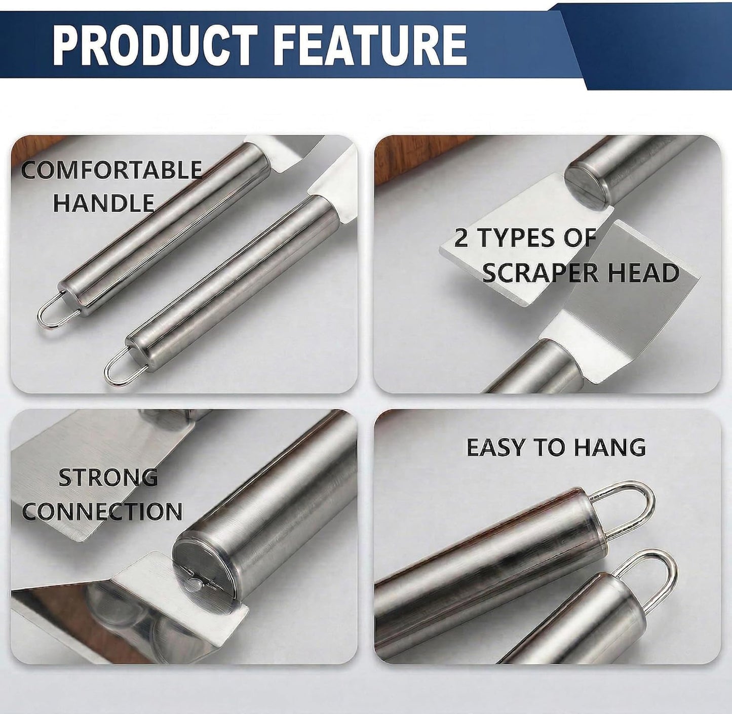 2 PCS Stainless Steel Scrapers, Cleaning Scraper Tool, Paint Scrapers, Multifunctional Metal Scraper Tools for Cookware, Stovetop, Adhesive, Oven Racks, Grout, Grill, Glass, Kitchen & Home