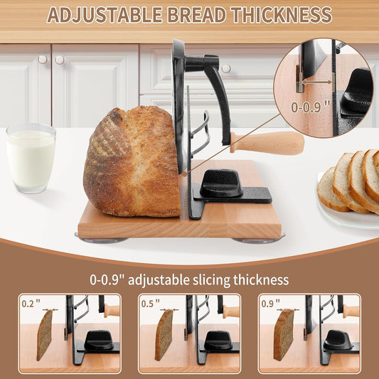 CAWIU Sourdough Bread Slicer, Manual Bread Cutter with Hand Crank, Black