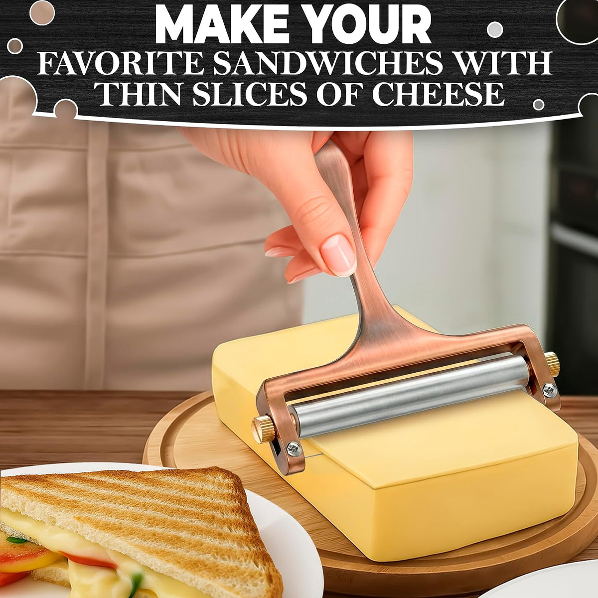 Handheld Wire Cheese Slicer with 2 Extra Wires, Thickness Adjuster