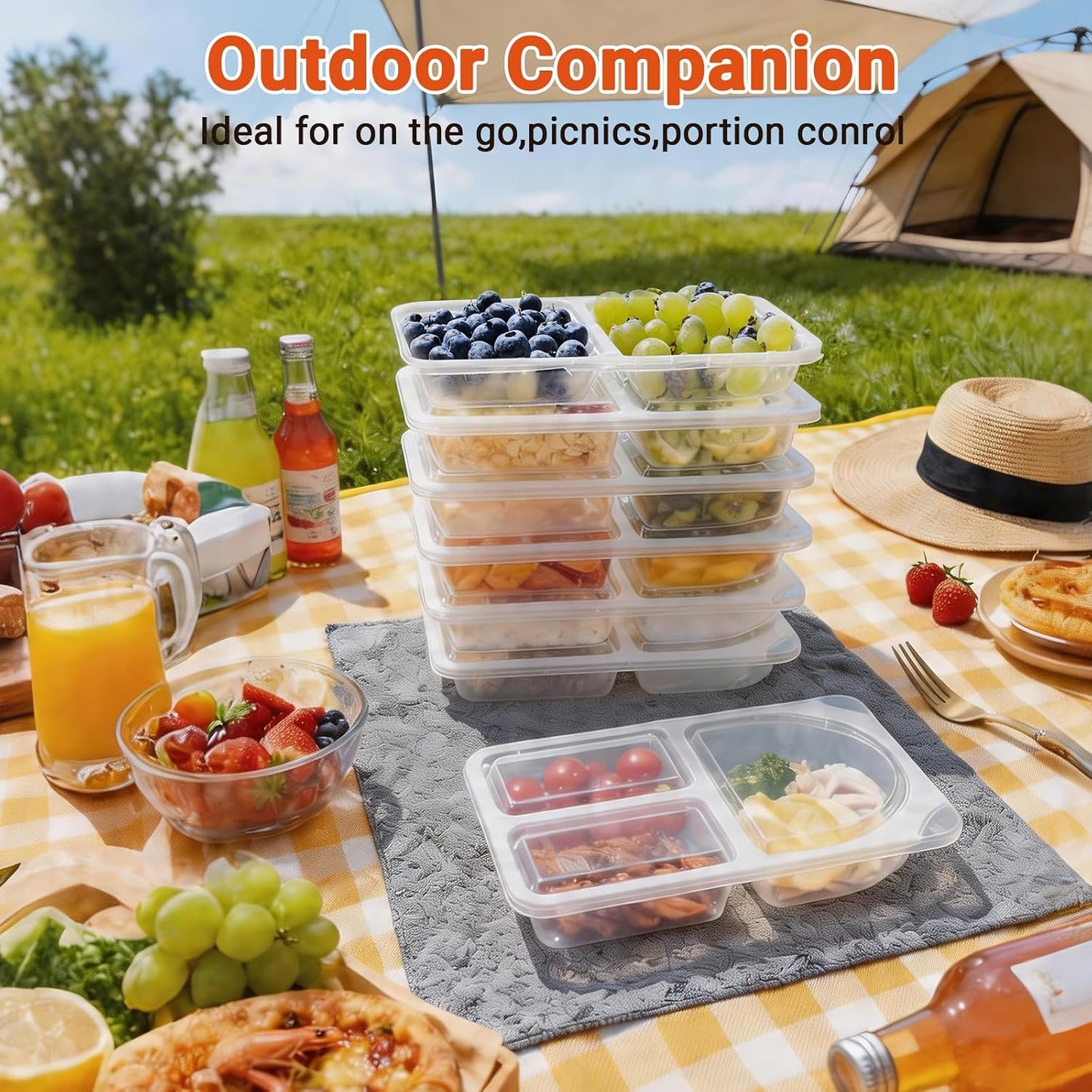 3 Compartment Snack Containers with Lids & 9oz Meal Prep Containers, Reusable Snack Pack Containers, BPA-Free Leakproof Small Food Storage, Perfect for Work, Travel & On-the-Go (10 Sets)