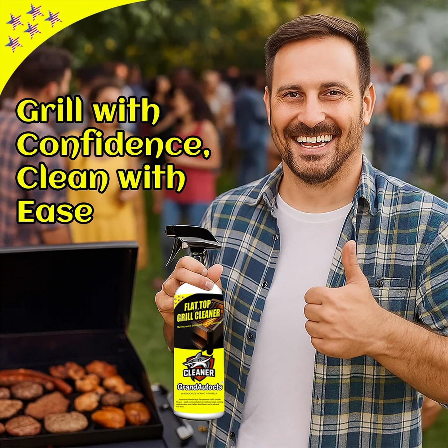 Flat Top Grill Cleaner Kit, Grill & Griddle Cleaner - Non-Toxic Food Safe & Non-Caustic Formula, Removes Burnt-On Grease/Carbon (2 Pcs + Cleaning Tools)