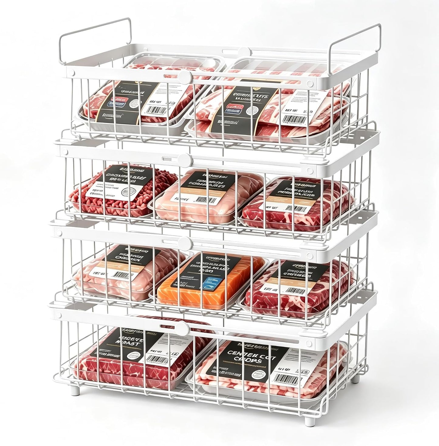Freezer Organizer Bins, 6-Pack for Chest Freezers | Stackable & Expandable Storage Container with Handles | White Foldable Baskets for 10-20 Cu. Ft. | for Sorting Frozen Meats
