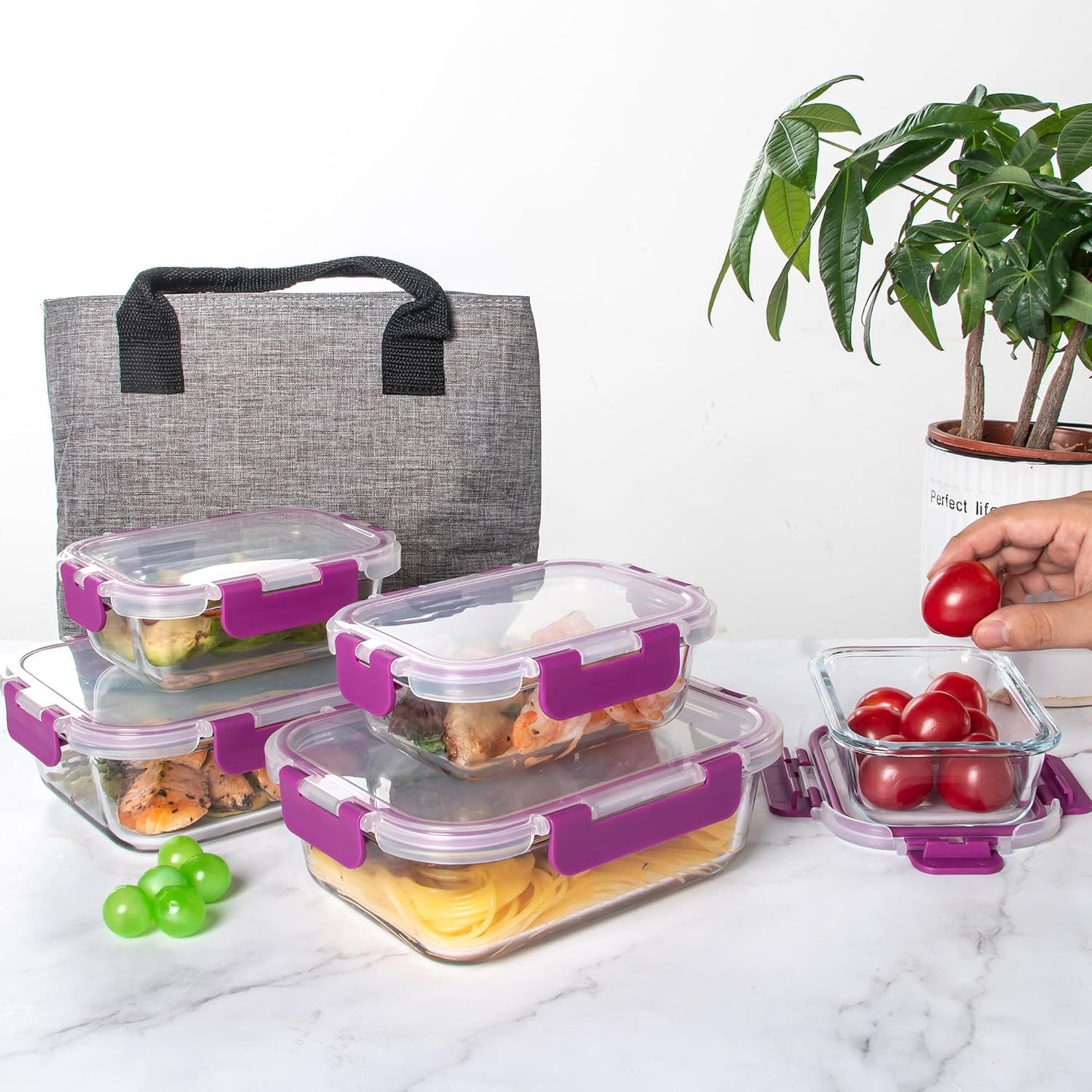 C CREST Airtight Food Storage Glass Containers with Locking Lids- 5 Large (32oz) and 5 Small (12oz), Leak-proof