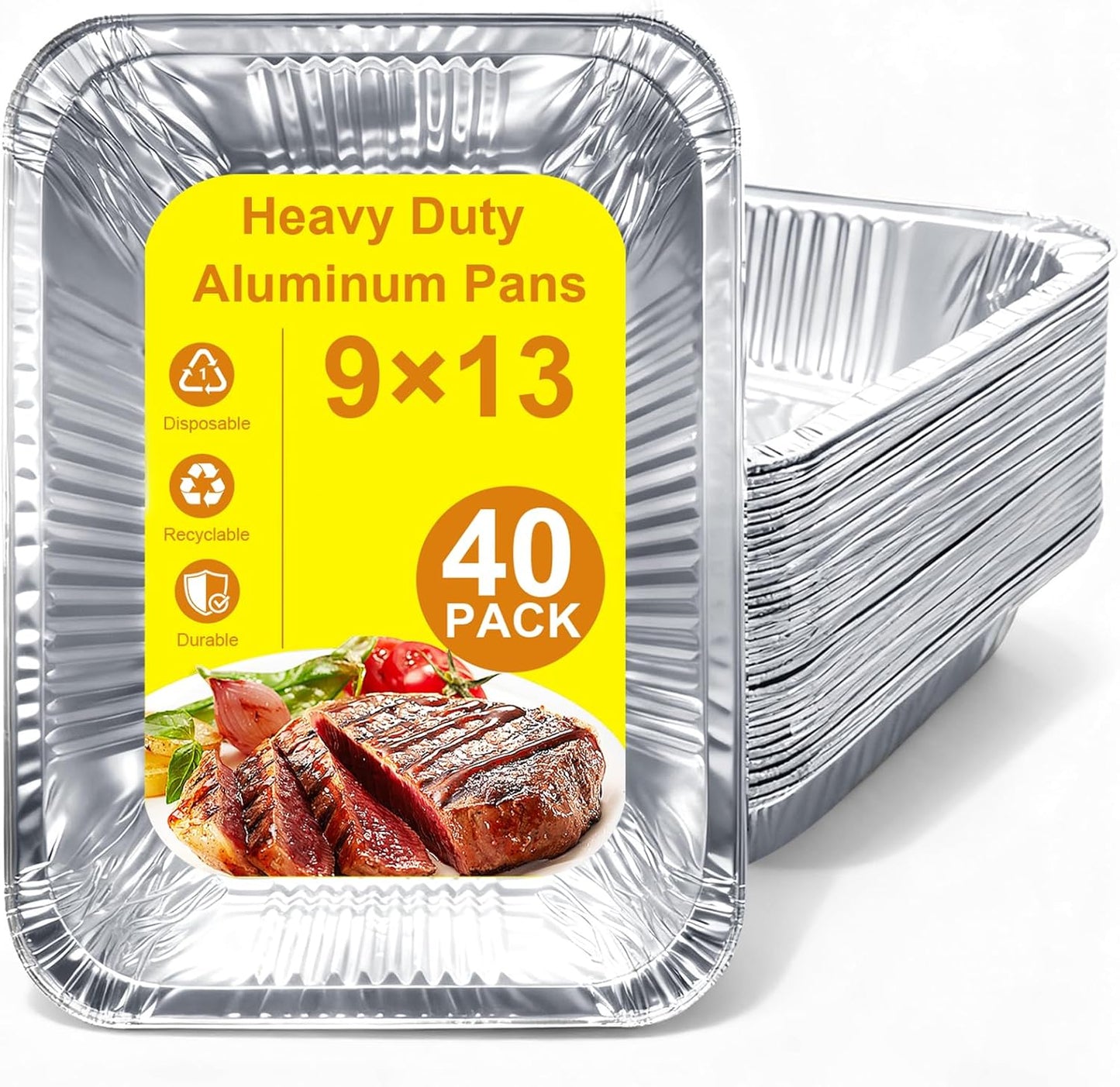 9x13 Aluminum Foil Pans with Lids - 25 Pack Disposable Half Size Deep Steam Table Tin Foil Pans for Oven Baking Cake, Roasting, Food Prepping, Storing, Freezing, Chafing