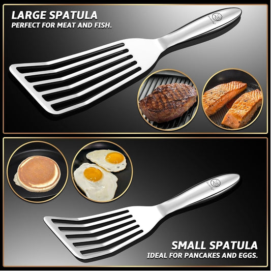 Gourmet Easy Fish Spatula Set, Ultra-Thin Edge for Easy Turning & Flipping | Stainless Steel, Kids Friendly, Ergonomic Non-Slip Grip for Secure Control, Versatile Use, Dishwasher Safe, 5-Year Warranty