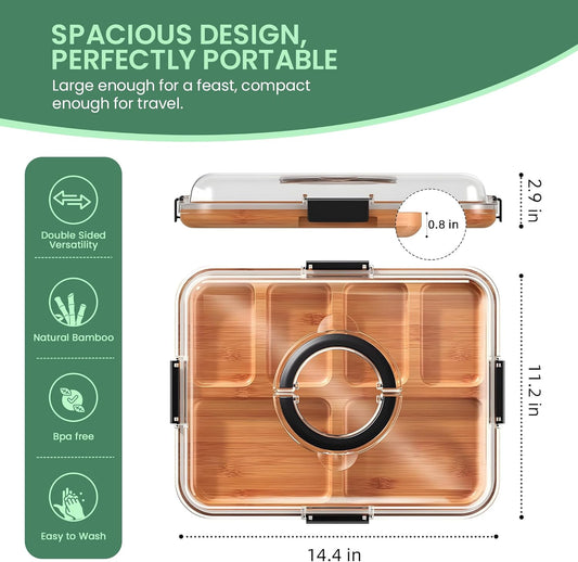Bamboo Charcuterie Board with Clear Lid, Portable Serving Tray with Handles and Compartments, Cheese Board & Snack Platter for Parties, Travel & Entertaining.