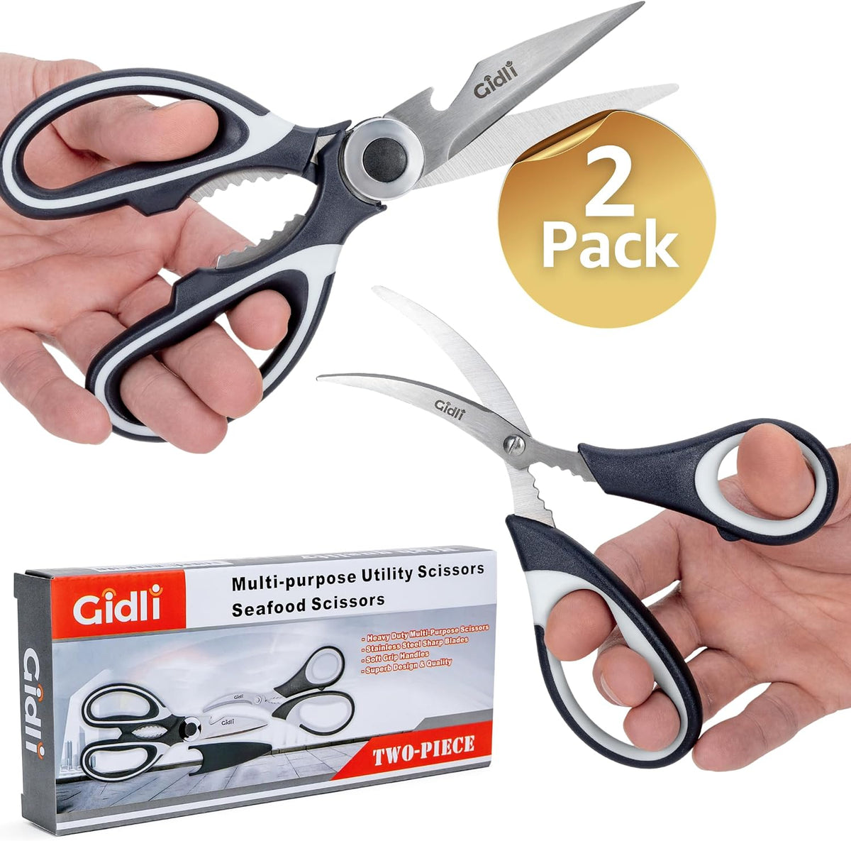 Gidli Kitchen Shears & Seafood Scissors Set - Lifetime Replace. Warranty*