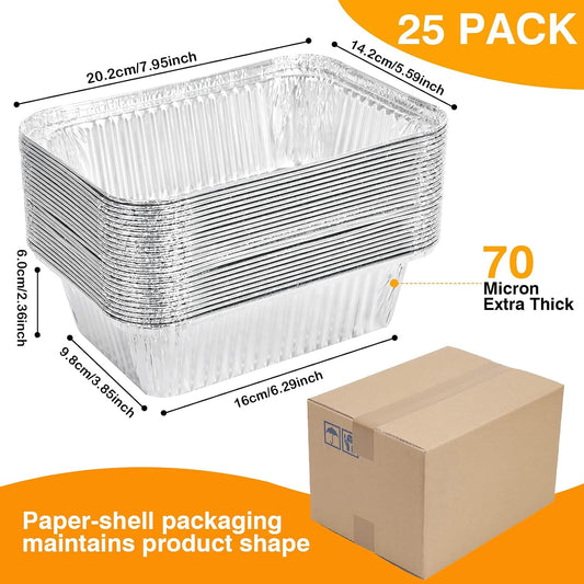 Aluminum Foil Pans with Lids 2.25L Disposable Loaf Pans Trays To Go Food Containers with Cardboard Covers for Meal Prep, Baking, Take Out, Freeze (25 Pack w/Foil Lids)
