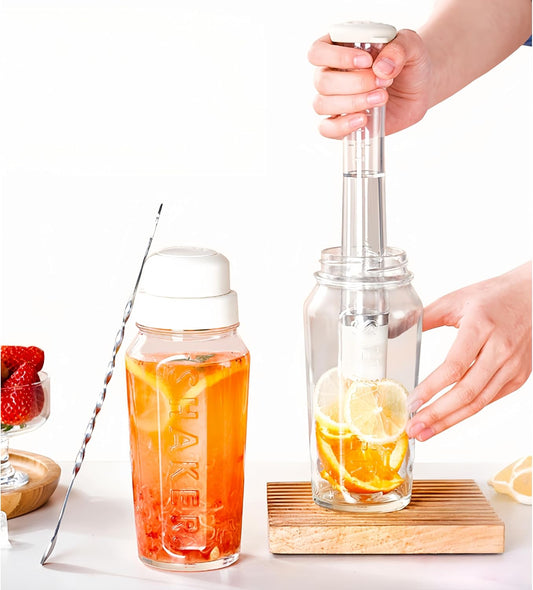 Cocktail Shaker Set-19 oz Glass Martini Shaker with Built-in Strainer,Muddler with Measuring Jigger and Stainless Steel Mixing Spoon, Home Bartender Kit Bar Tool for Margaritas Making, Drinks Mixing