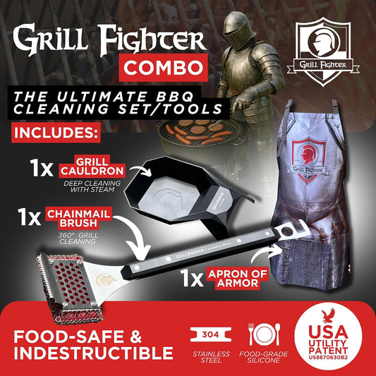 Grill Brush, Steel Bristle-Free BBQ Grill Cleaner with SteelCloth™ Stainless Steel Chainmail, Ergonomic Handle for Cast Iron, Stainless Steel & Porcelain-Coated Grates, 1 Pack