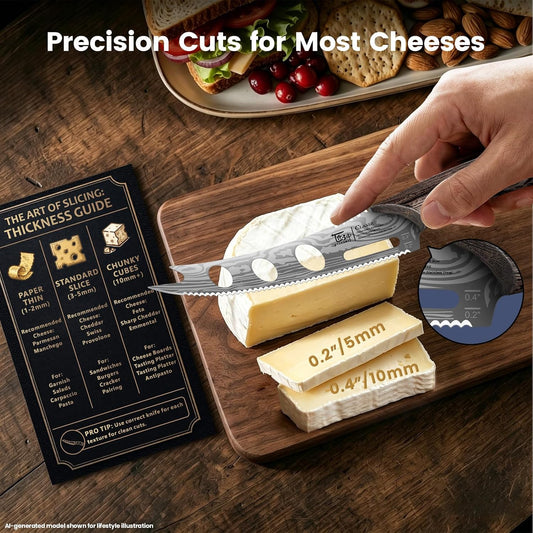 SYOKAMI Cheese Cutter Knife, 5.5" Serrated tomato knife for block cheese