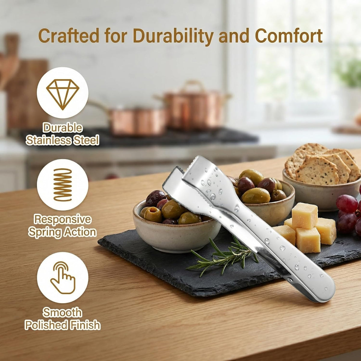 Ice Tongs for Bucket Bar Stainless Steel Cube Tong with Claw Grips Sugar Cube Tongs for Buckets Large Cubes Kitchen Use for Home Hotel Ice Bars