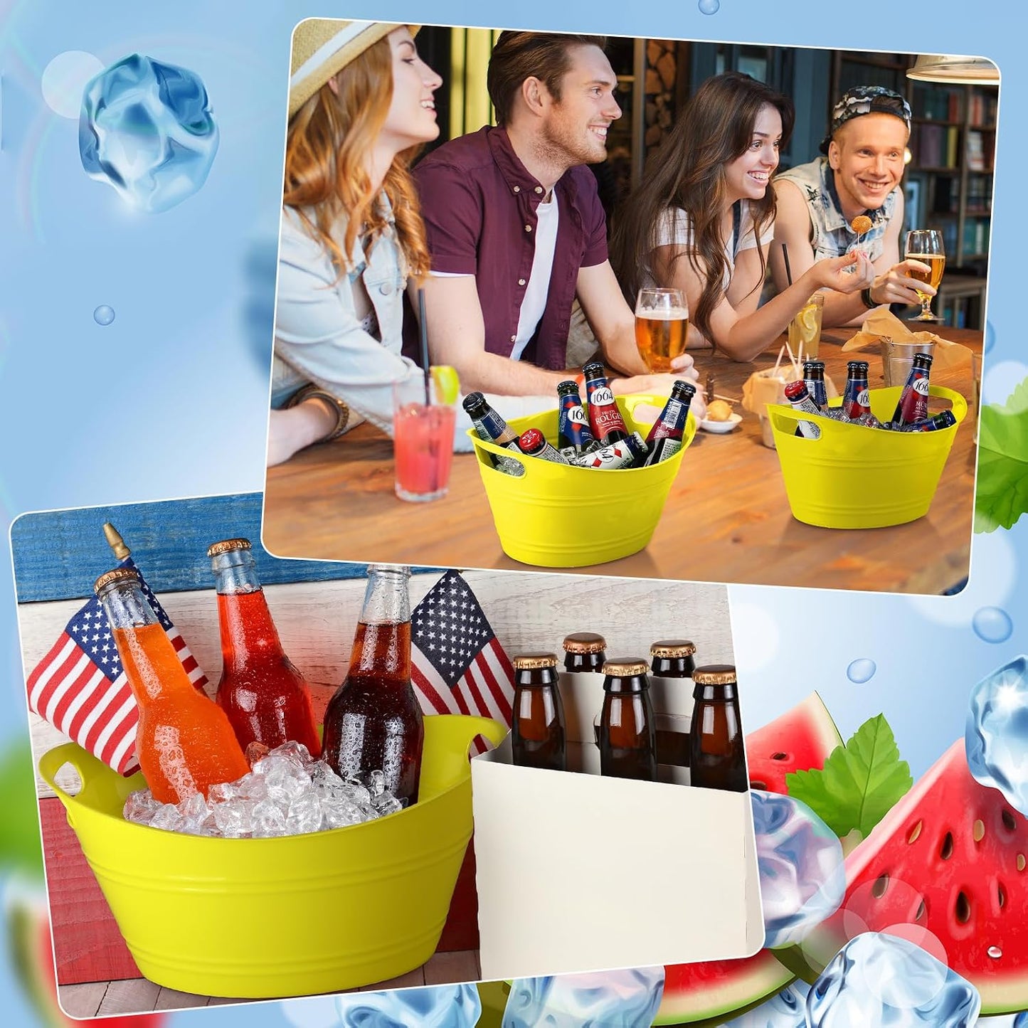 Patelai 6 Pcs Ice Buckets Bulk, Plastic Ice Buckets with Handles, Oval Storage Tub, Large Capacity Drink Tub for Party Bar Wine Beer Champagne Beverage Bottle Cooler(4.5 Liter,Clear)