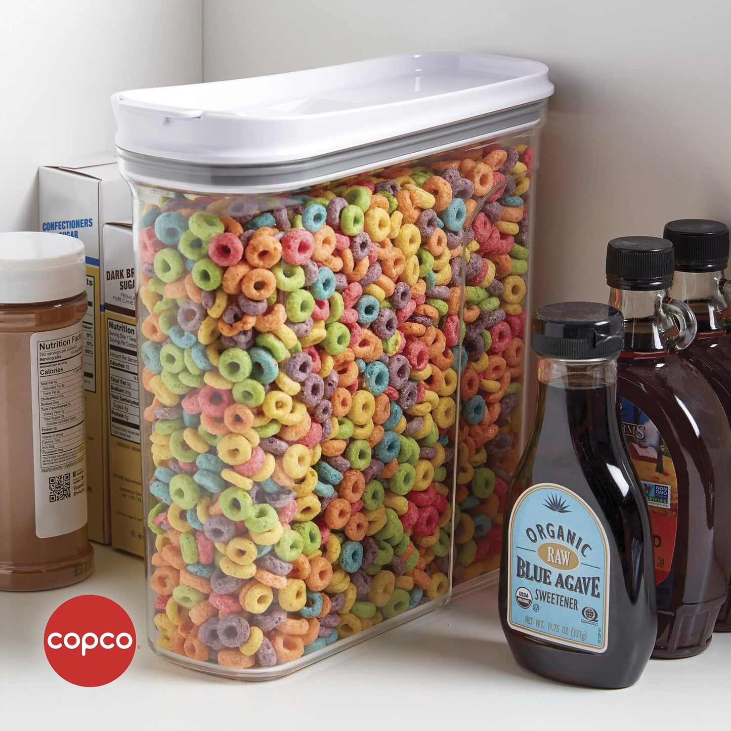 Copco Clear Cereal Storage Container 4.75 Qt - Airtight Flip-Top Lid, BPA-Free Plastic, Pantry Organizer for Dry Food, Cereal, Pasta, Nuts, Pet Food - Space-Saving Kitchen Storage Bin