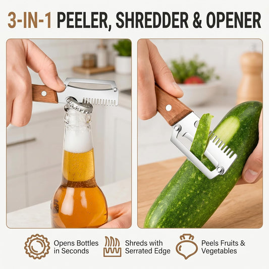 9T9 Multifunction Vegetable Peeler with Wooden Handle, Stainless Steel