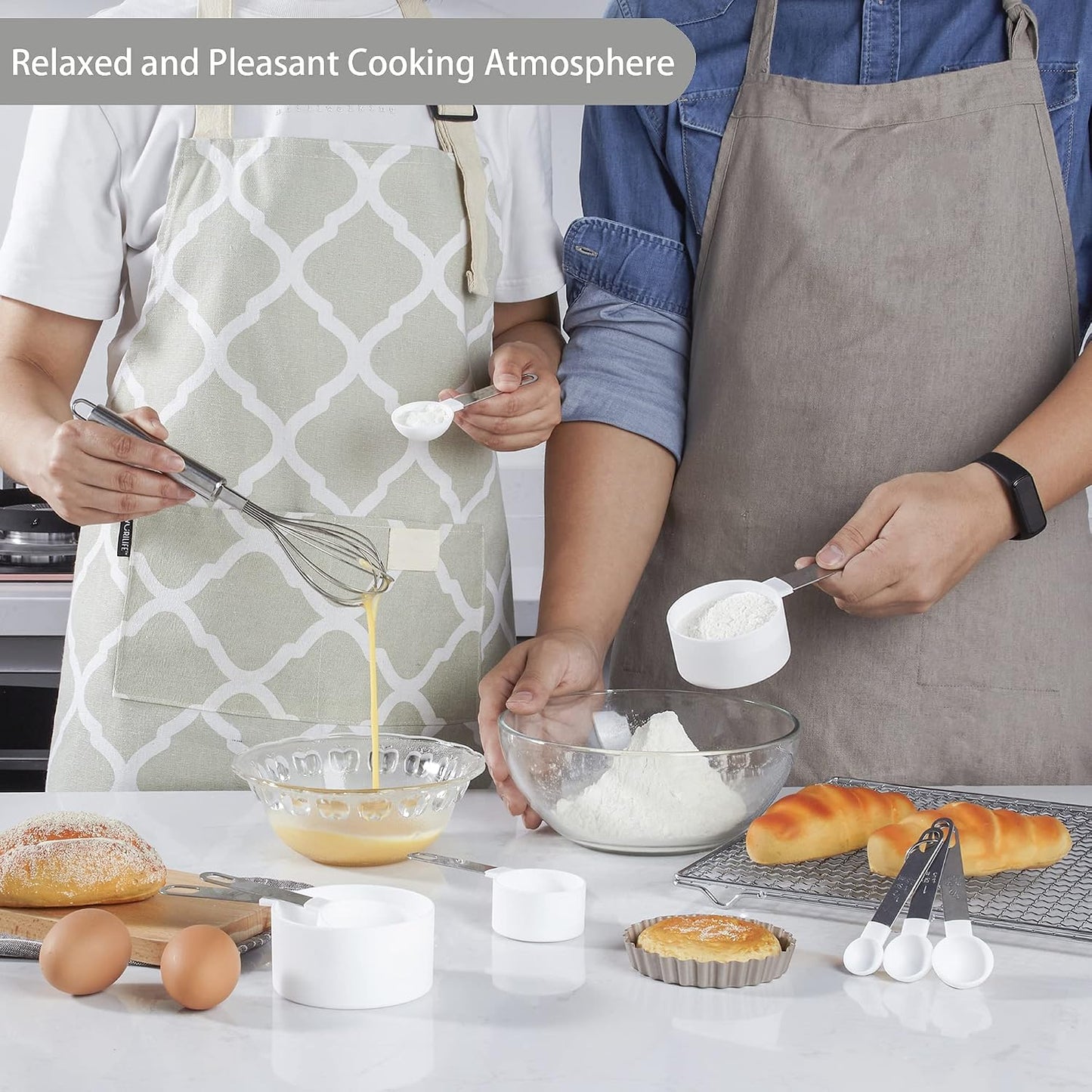 Measuring Cups and Spoons Set of Huygens Kitchen Gadgets 10 Pieces, Stackable Stainless Steel Handle Measuring Cups for Measuring Dry and Liquid Ingredient (Gray)