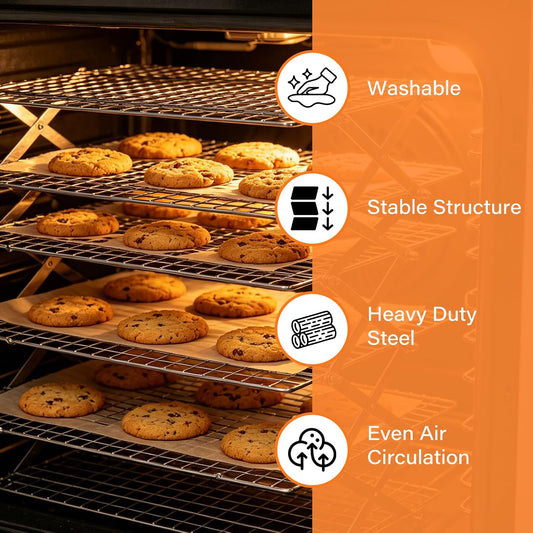 6 Tier Upgraded Collapsible Cooling Rack with Adjustable 3 Setting Design, Stackable Baking Rack with Clean Brush, Roasting Cooking Drying Wire Cooling Rack for Cookies Baking Roasting & Grilling