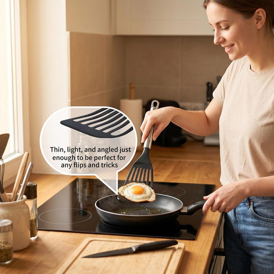 KSENDALO Thin Flexible Fish Spatula for Nonstick Cookware, Black