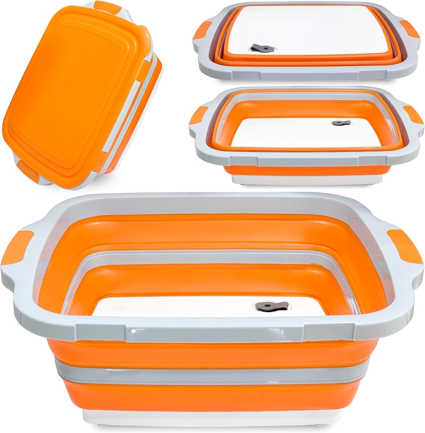 XL BBQ Prep Tub with Lid, XL Collapsible Marinating Container & Cutting Board - Foldable Food Basin for Meat - Grill Prep Station for Outdoor Cooking, Camping, BBQ, Food Storage Tray - 16L