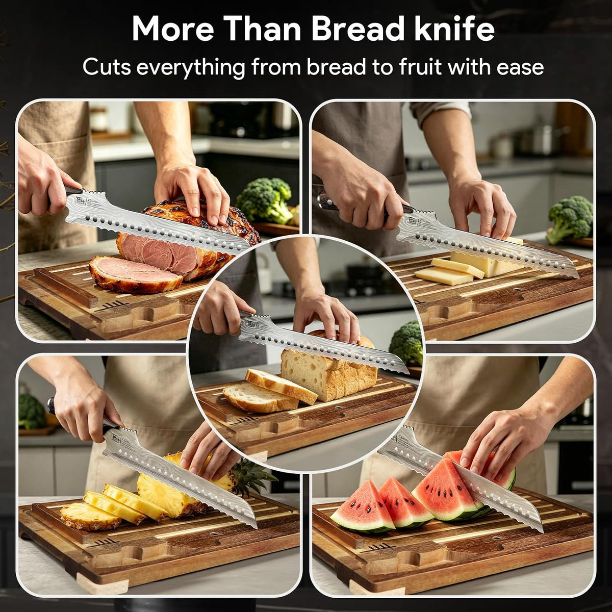 SYOKAMI Acacia Wood Bread Slicer with Bread Knife, Bread Board Bread Cutter