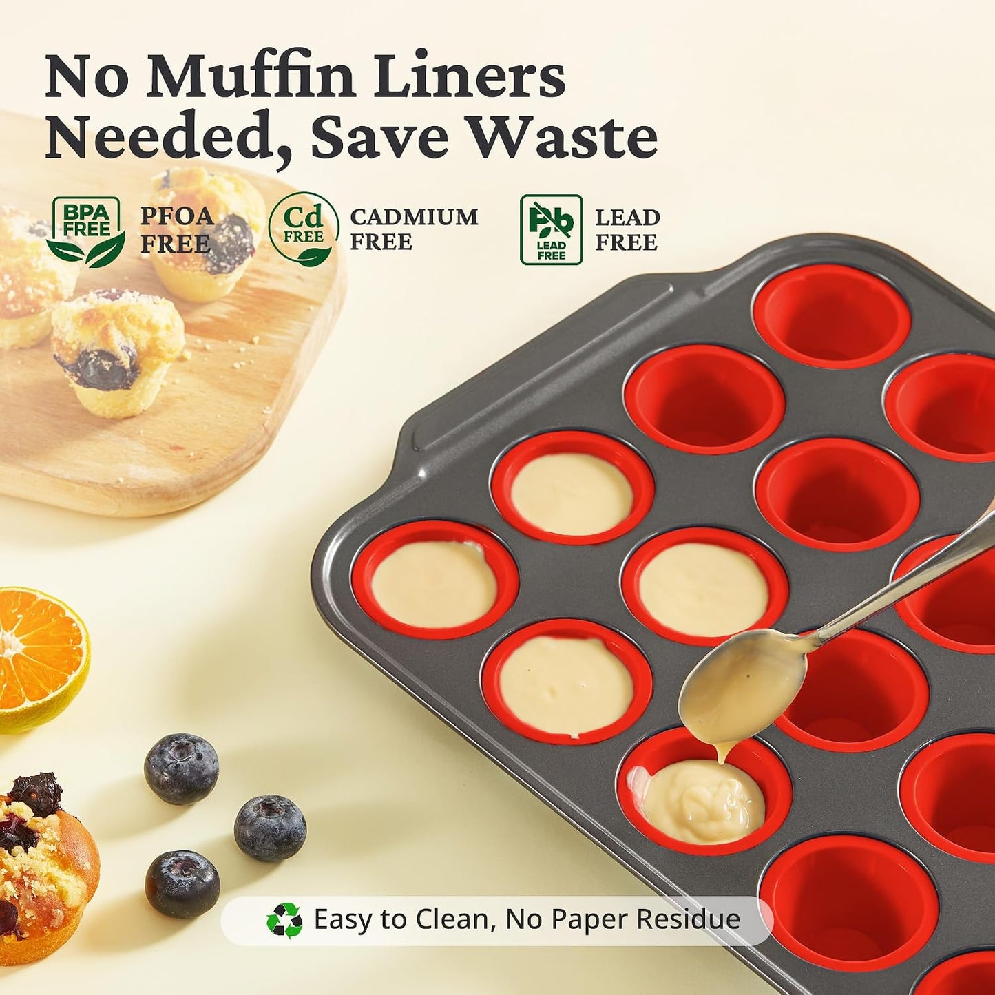 BRONYPRO Silicone Muffin Pans for Baking with Metal Frame, Egg Bite Molds, Cupcake Pans 12 Regular Size, Muffin Tins Easy to Pop Nonstick Non Toxic Bakeware for Oven,Blue