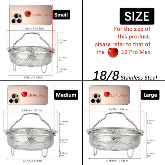 Stainless Steel Steamer Basket - Vegetable & Dumpling Steamer Insert for Pots, Instant Pot Accessories with Handles & Feet, Multi-Purpose Mesh Strainer for Cooking, Fruits (Silvery, Small)